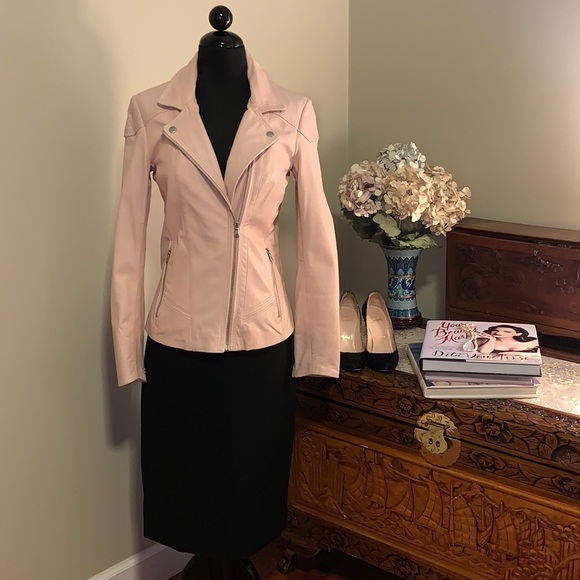 Danier Blush Pink Leather Jacket 2XS XXS - Picture 1 of 13